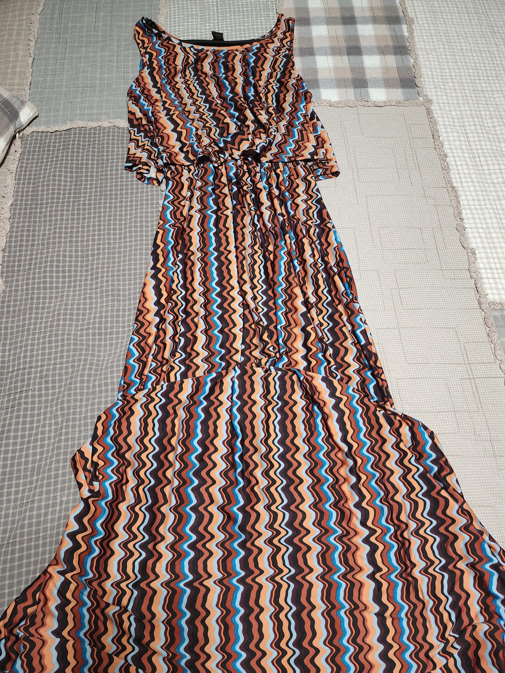 Robert Louis Wavy Chevron Maxi Dress in Brown and Blue
